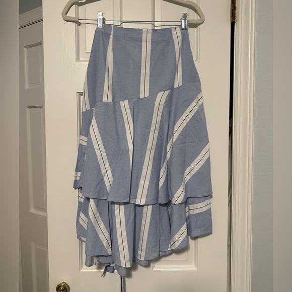 ZARA Asymmetrical ruffle midi skirt in blue, white and black stripe - Picture 6 of 6